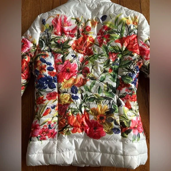 John + Jenn White Floral Puffer Jacket - Women's Quilted Coat Lightweight NWT XS - Picture 5 of 8